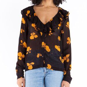 Ganni Fairfax Georgette Ruffle Top - Size 36 (S)
